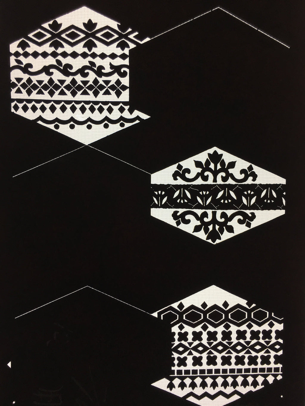 Japanese Katagami Kimono Pattern Stencil Katazome Hexagon Flower Shape C269