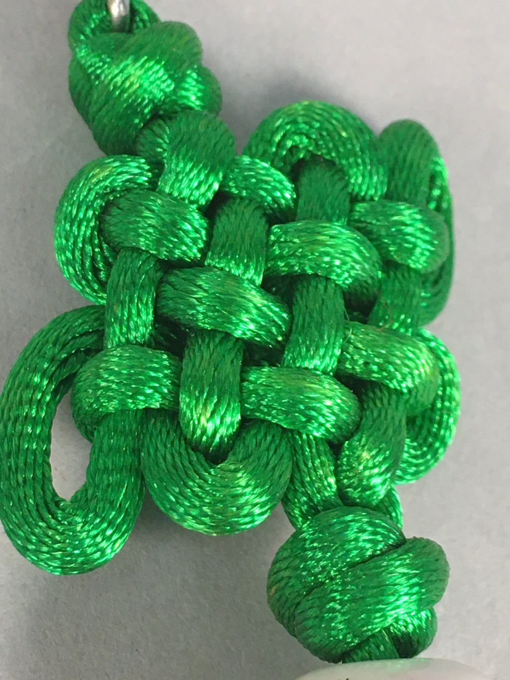 Japanese Key Chain Vtg Green Tassel Braid Porcelain Ball Pine Tree Sun JK84
