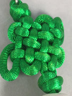 Japanese Key Chain Vtg Green Tassel Braid Porcelain Ball Pine Tree Sun JK84