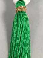 Japanese Key Chain Vtg Green Tassel Braid Porcelain Ball Pine Tree Sun JK84