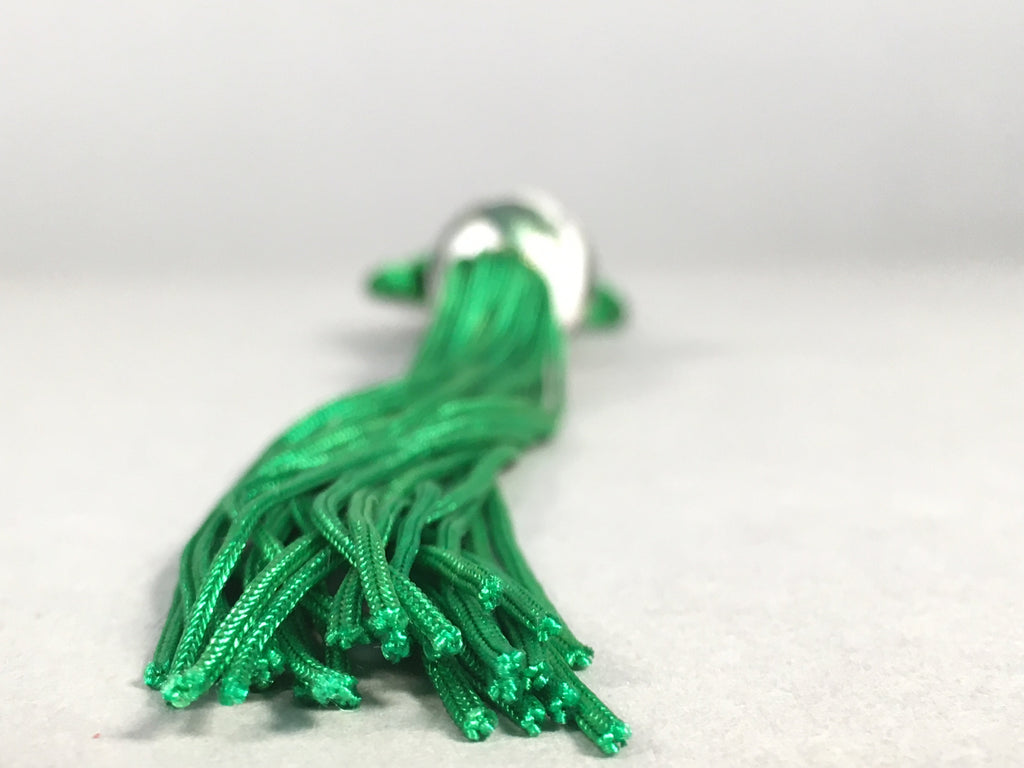 Japanese Key Chain Vtg Green Tassel Braid Porcelain Ball Pine Tree Sun JK84