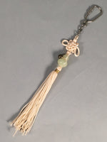 Japanese Key Chain Vtg Off-White Beige Tassel Braid Gourd Stone JK85
