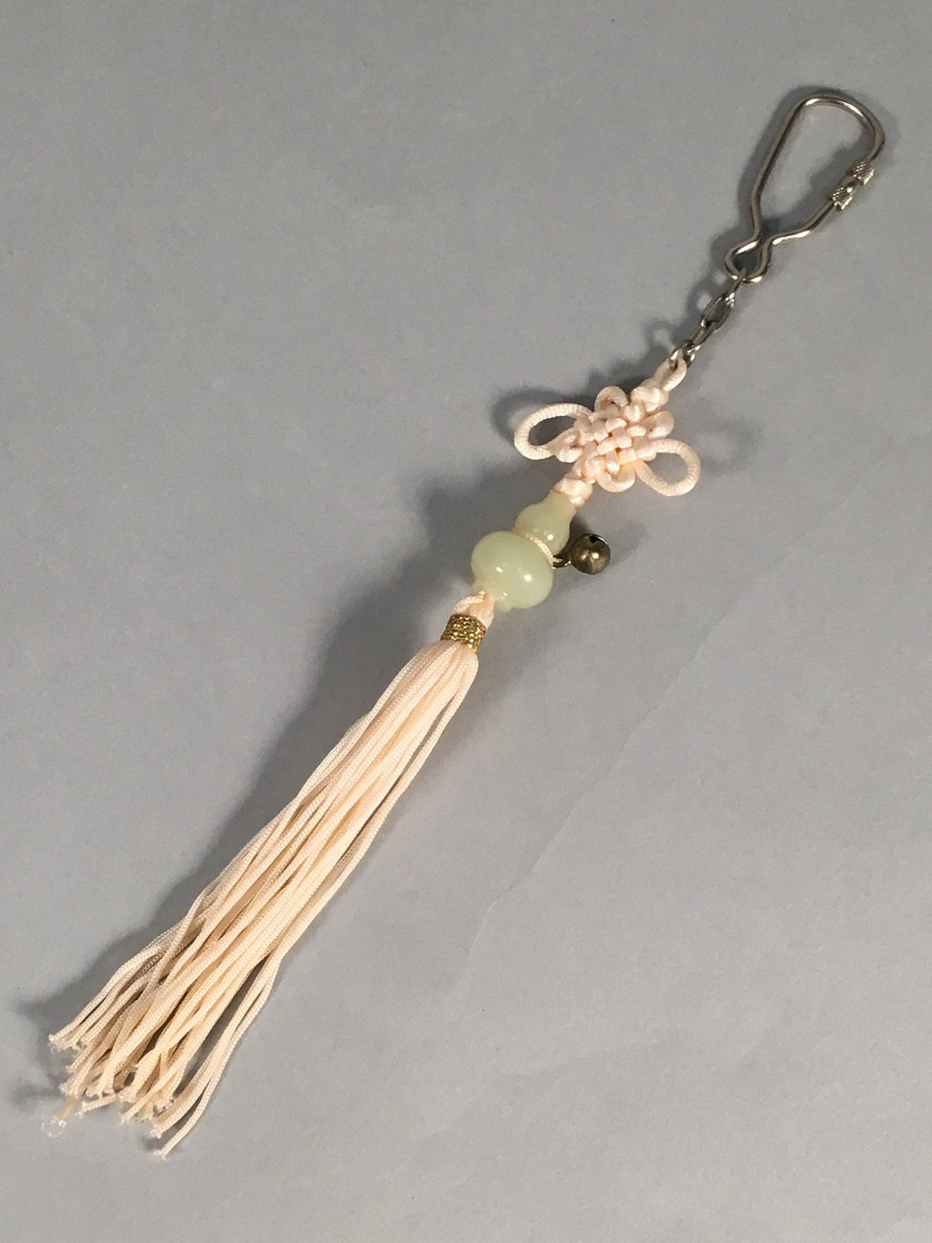 Japanese Key Chain Vtg Off-White Beige Tassel Braid Gourd Stone JK85