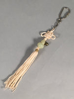 Japanese Key Chain Vtg Off-White Beige Tassel Braid Gourd Stone JK85