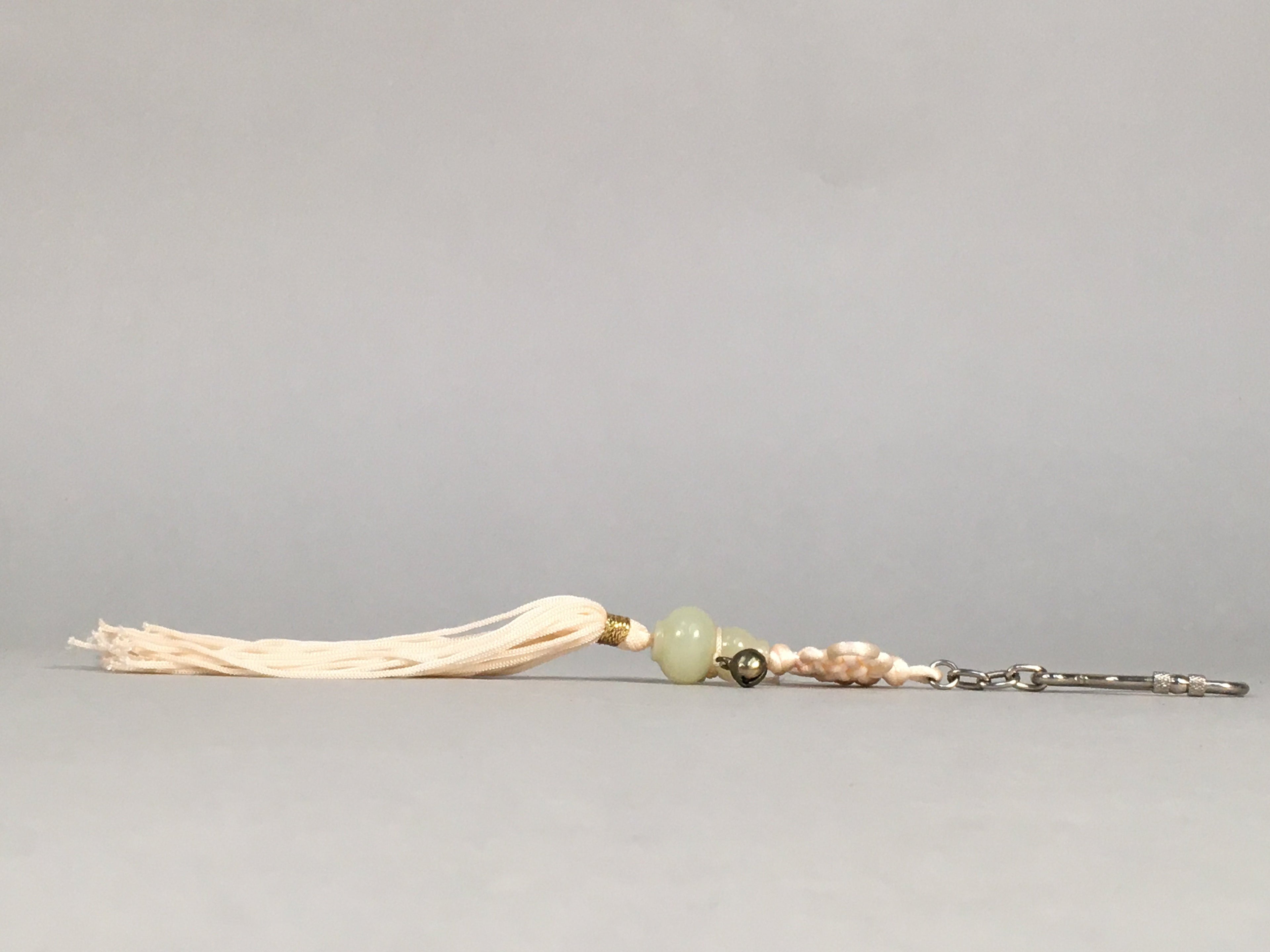 Japanese Key Chain Vtg Off-White Beige Tassel Braid Gourd Stone JK85