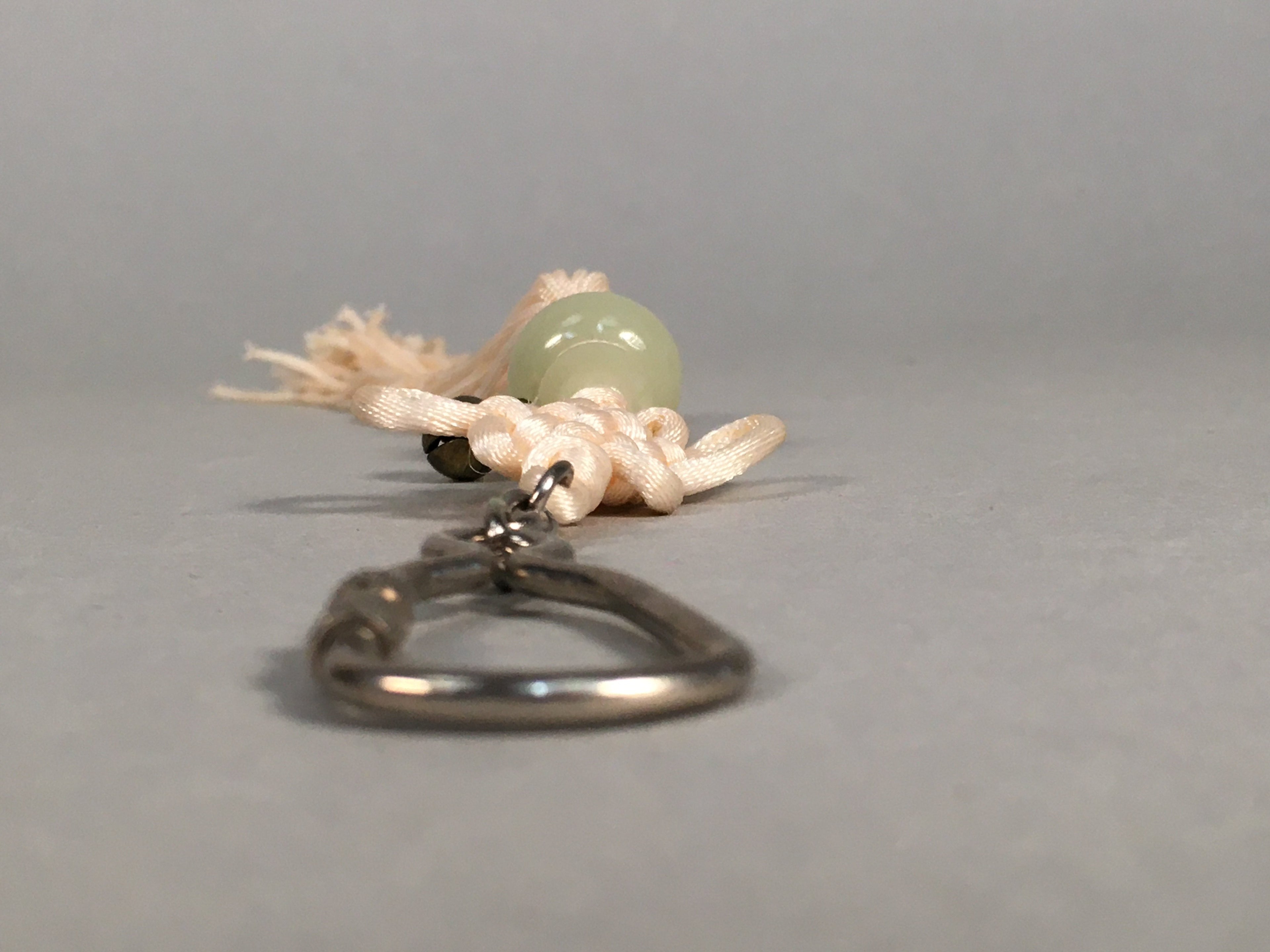 Japanese Key Chain Vtg Off-White Beige Tassel Braid Gourd Stone JK85