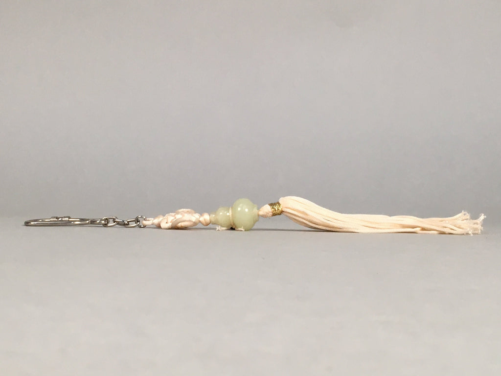 Japanese Key Chain Vtg Off-White Beige Tassel Braid Gourd Stone JK85