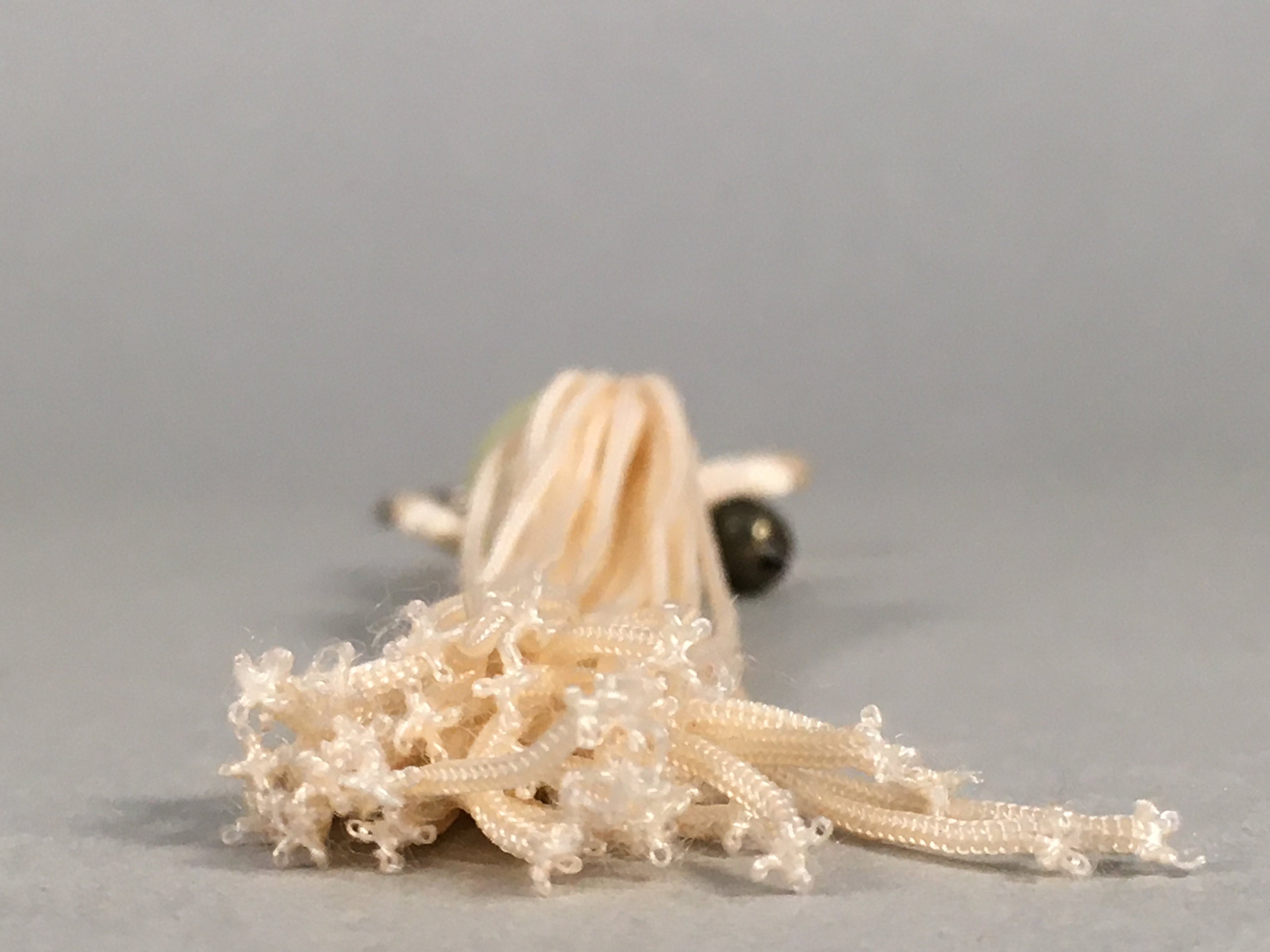 Japanese Key Chain Vtg Off-White Beige Tassel Braid Gourd Stone JK85