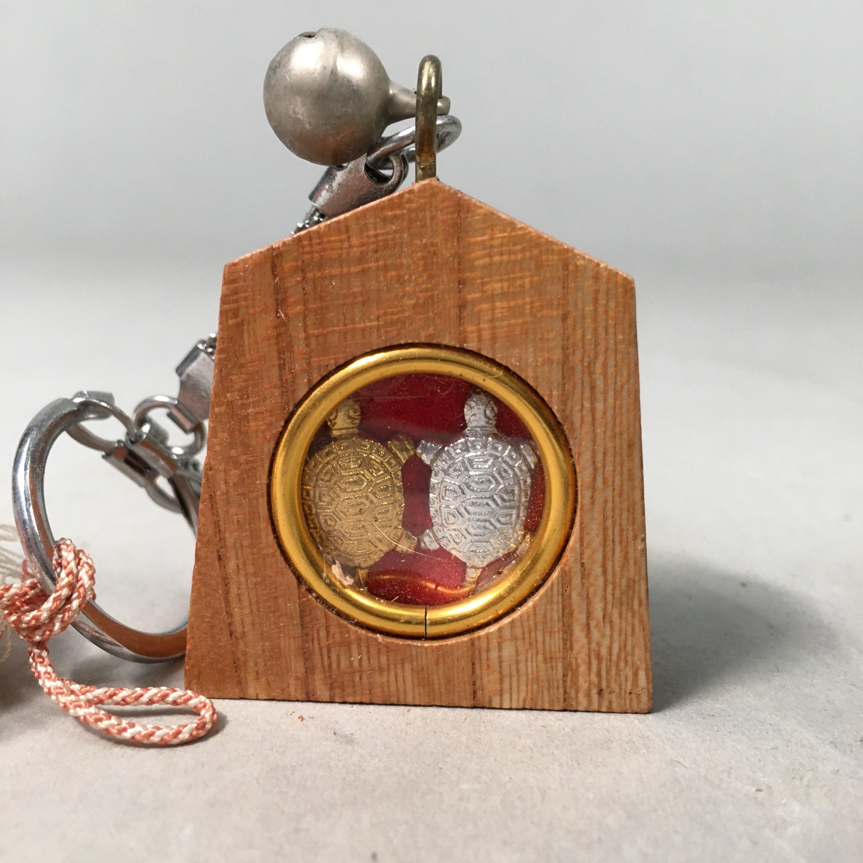 Japanese Key Chain Vtg Wooden Amulet Pass Lucky Hammer Gero KF423
