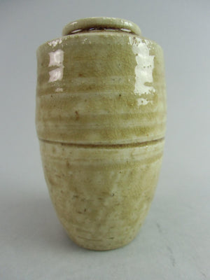 Japanese Ki Seto Ware Mini Flower Vase Vtg Pottery Beige Green Ikebana MFV37