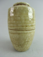 Japanese Ki Seto Ware Mini Flower Vase Vtg Pottery Beige Green Ikebana MFV37