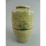 Japanese Ki Seto Ware Mini Flower Vase Vtg Pottery Beige Green Ikebana MFV37