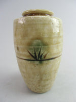 Japanese Ki Seto ware Mini Flower Vase Vtg Pottery Beige Green Ikebana MFV41