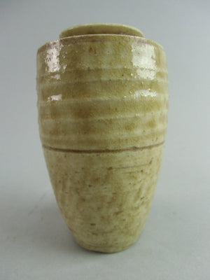 Japanese Ki Seto ware Mini Flower Vase Vtg Pottery Beige Green Ikebana MFV43