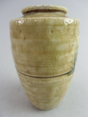 Japanese Ki Seto ware Mini Flower Vase Vtg Pottery Beige Green Ikebana MFV44