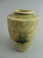Japanese Ki Seto ware Mini Flower Vase Vtg Pottery Beige Green Ikebana MFV44