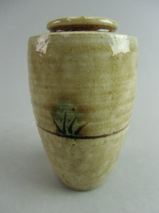 Japanese Ki Seto ware Mini Flower Vase Vtg Pottery Beige Green Ikebana MFV53