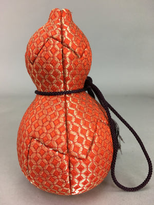 Japanese Kimekomi Doll Vtg Ningyo Gourd Wood Fabric Red Gold KF301