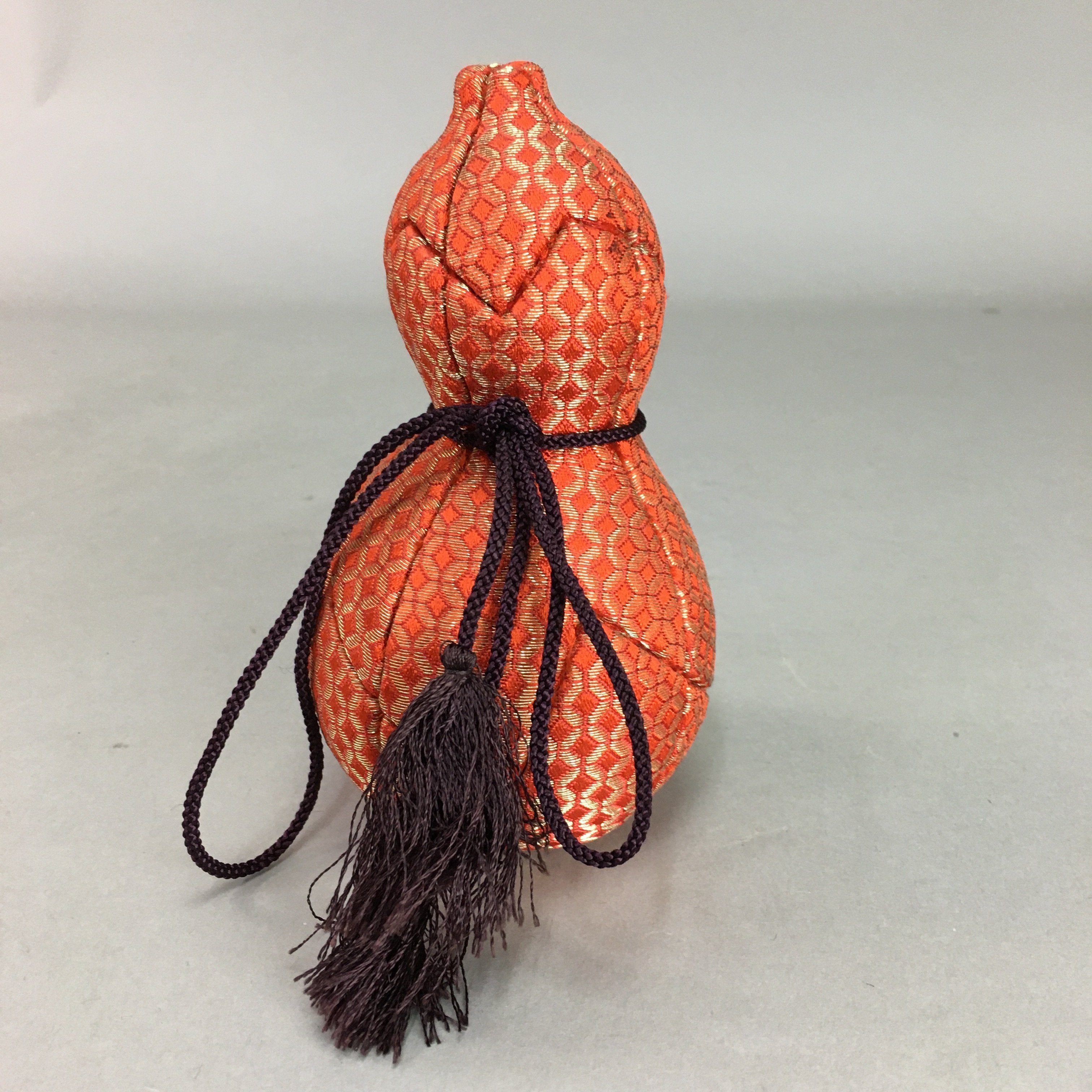 Japanese Kimekomi Doll Vtg Ningyo Gourd Wood Fabric Red Gold KF301