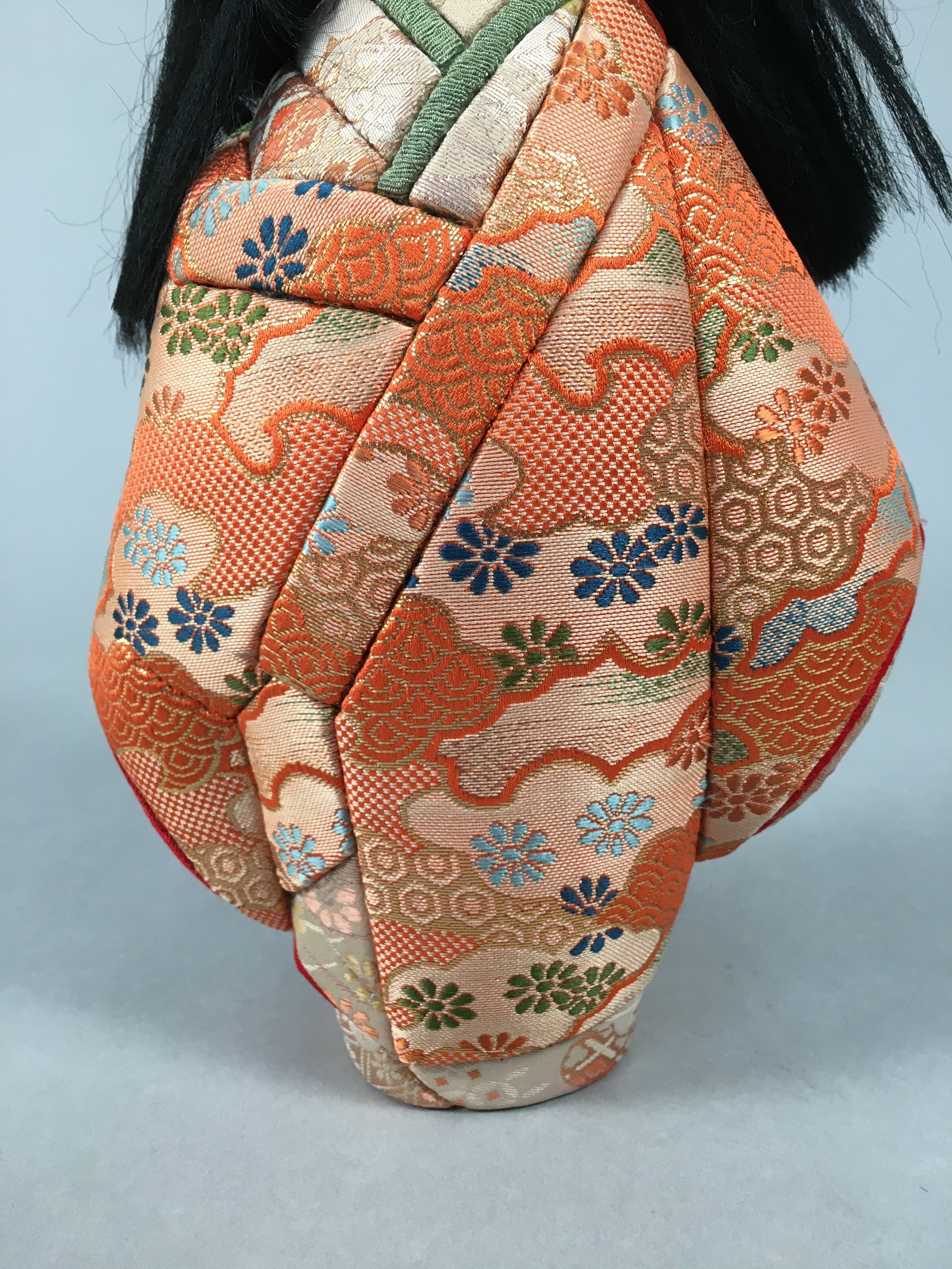Japanese Kimekomi Doll Vtg Ningyo Kimono Wood Fabric Girl Okimono ID359