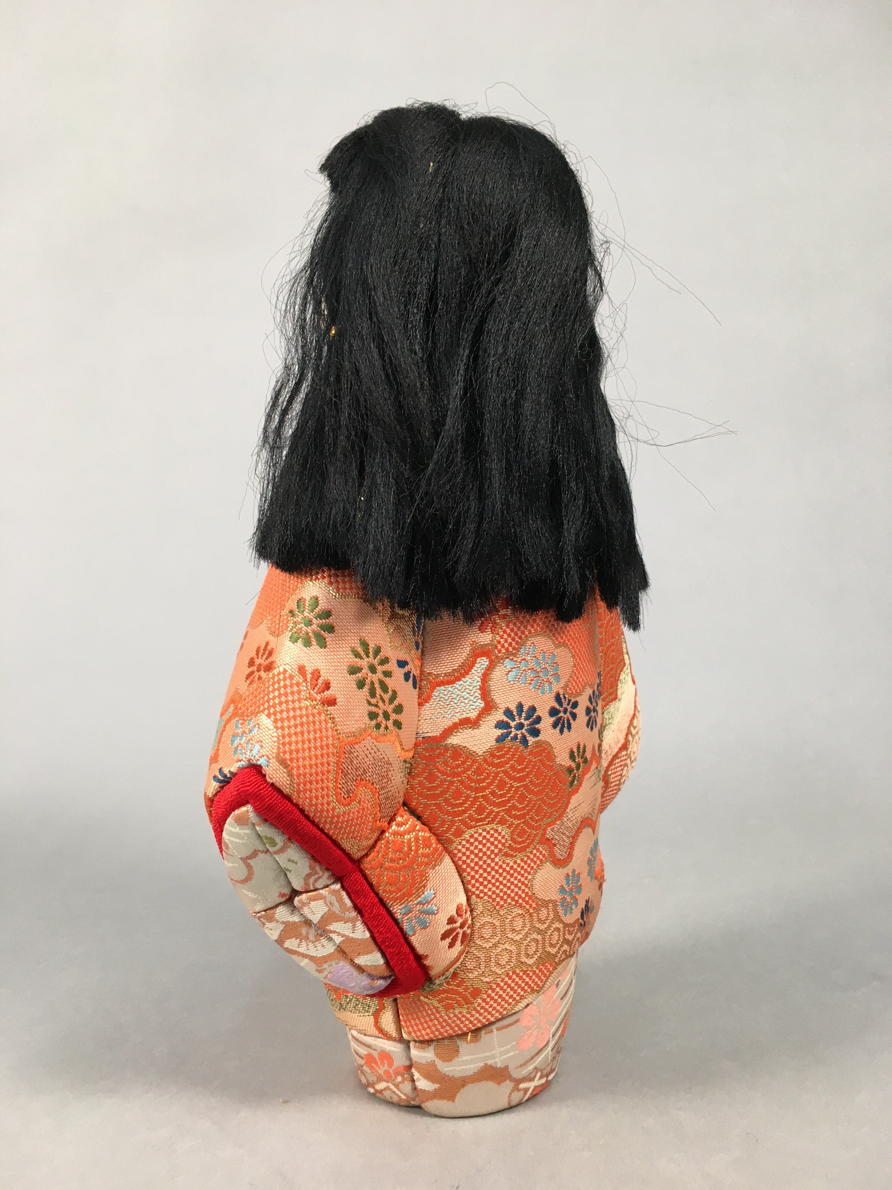 Japanese Kimekomi Doll Vtg Ningyo Kimono Wood Fabric Girl Okimono ID359