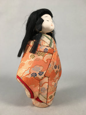 Japanese Kimekomi Doll Vtg Ningyo Kimono Wood Fabric Girl Okimono ID359