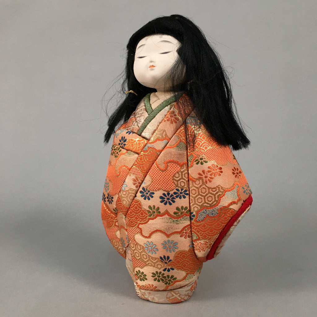Japanese Kimekomi Doll Vtg Ningyo Kimono Wood Fabric Girl Okimono