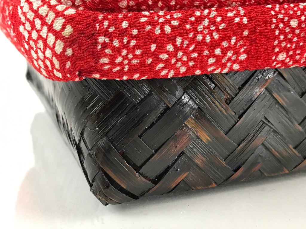 Japanese Kimono Cloth Bamboo Drawstring Bag Vtg Pouch Kago Kinchaku-Bukuro KB55