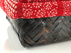 Japanese Kimono Cloth Bamboo Drawstring Bag Vtg Pouch Kago Kinchaku-Bukuro KB55