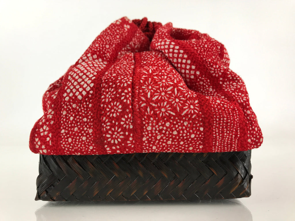 Japanese Kimono Cloth Bamboo Drawstring Bag Vtg Pouch Kago Kinchaku-Bukuro KB55