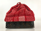 Japanese Kimono Cloth Bamboo Drawstring Bag Vtg Pouch Kago Kinchaku-Bukuro KB55