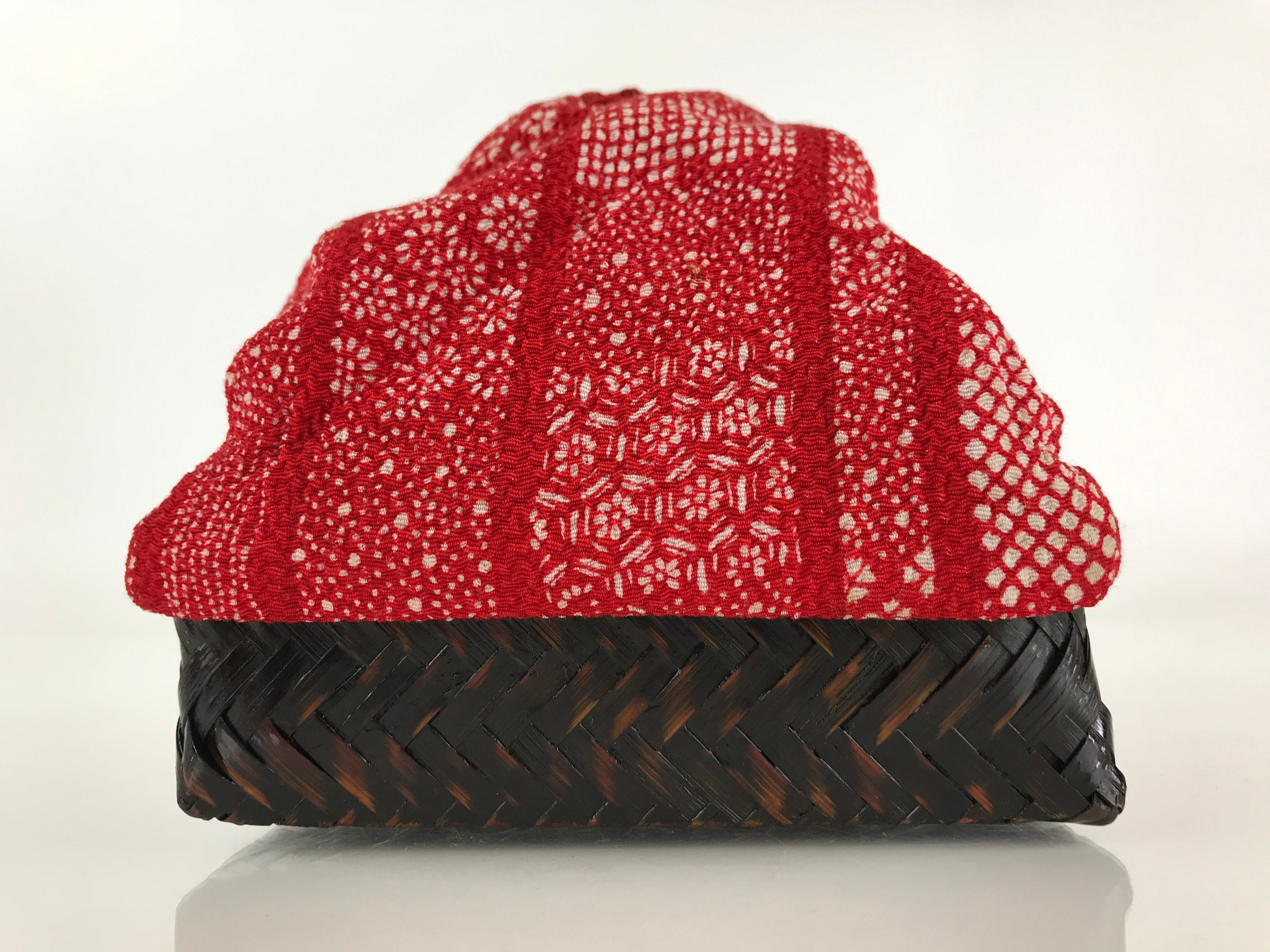 Japanese Kimono Cloth Bamboo Drawstring Bag Vtg Pouch Kago Kinchaku-Bukuro KB55