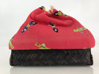 Japanese Kimono Cloth Bamboo Drawstring Bag Vtg Pouch Kago Kinchaku-Bukuro KB56