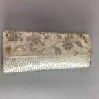 Japanese Kimono Clutch Bag Fabric Silver Beads Floral Design Purse Mirror KB7