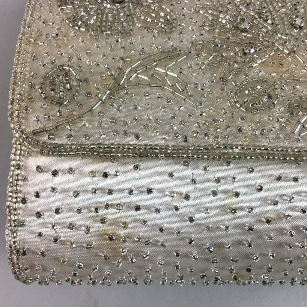 Japanese Kimono Clutch Bag Fabric Silver Beads Floral Design Purse Mirror KB7