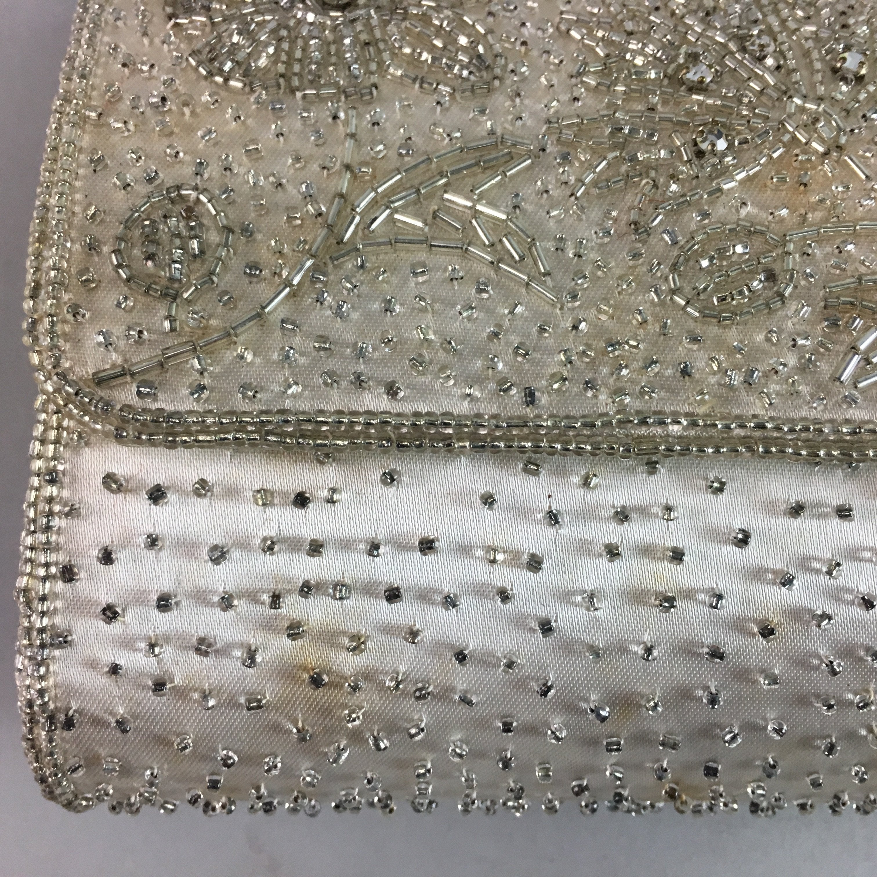 Japanese Kimono Clutch Bag Fabric Silver Beads Floral Design Purse Mirror KB7