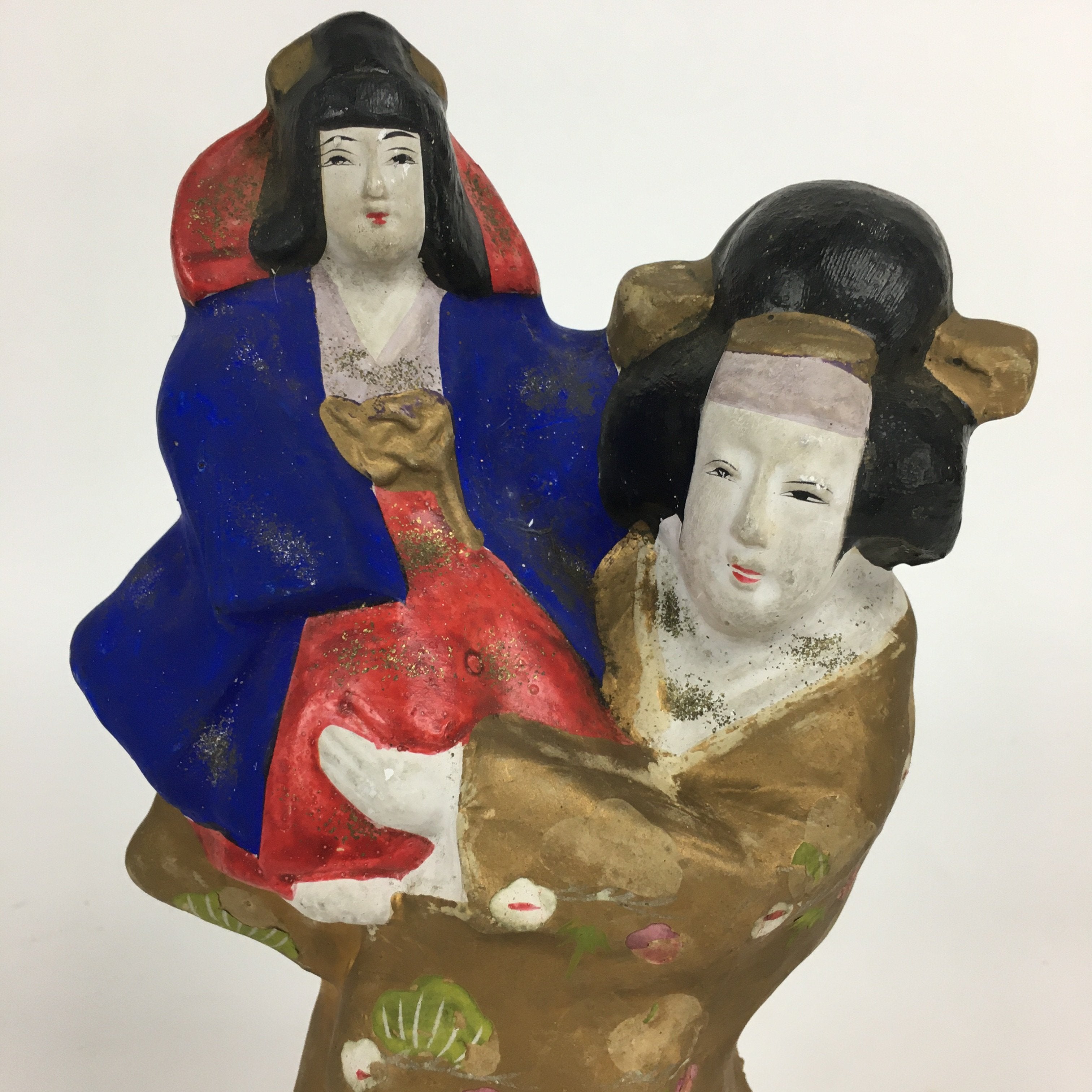 Japanese Kimono Doll Statue Vtg Plaster Mother And Child Figurine Okimono BD702