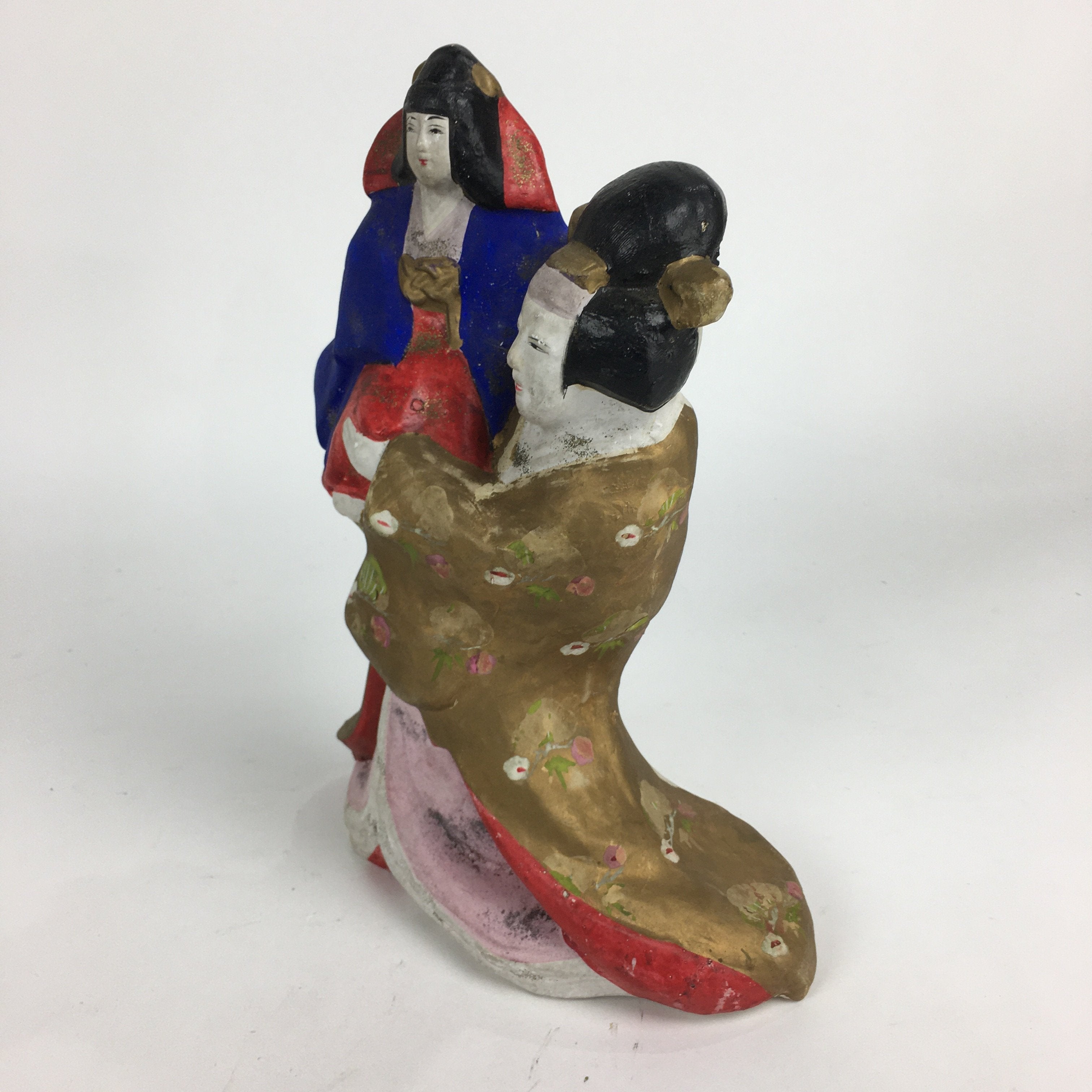 Japanese Kimono Doll Statue Vtg Plaster Mother And Child Figurine Okimono BD702