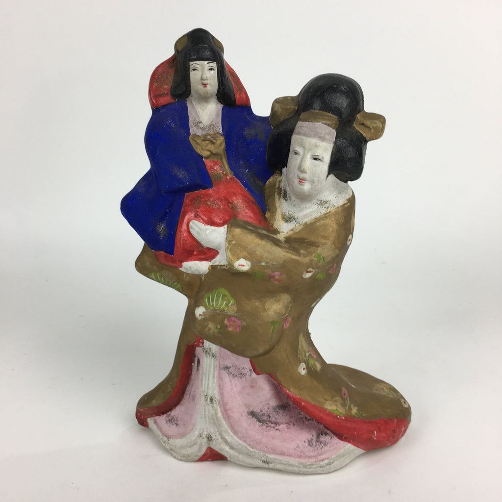Japanese Kimono Doll Statue Vtg Plaster Mother And Child Figurine Okimono BD702