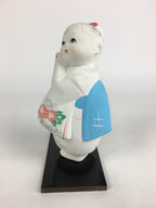 Japanese Kimono Girl Statue Vtg White Plaster Figurine Okimono Doll White BD792