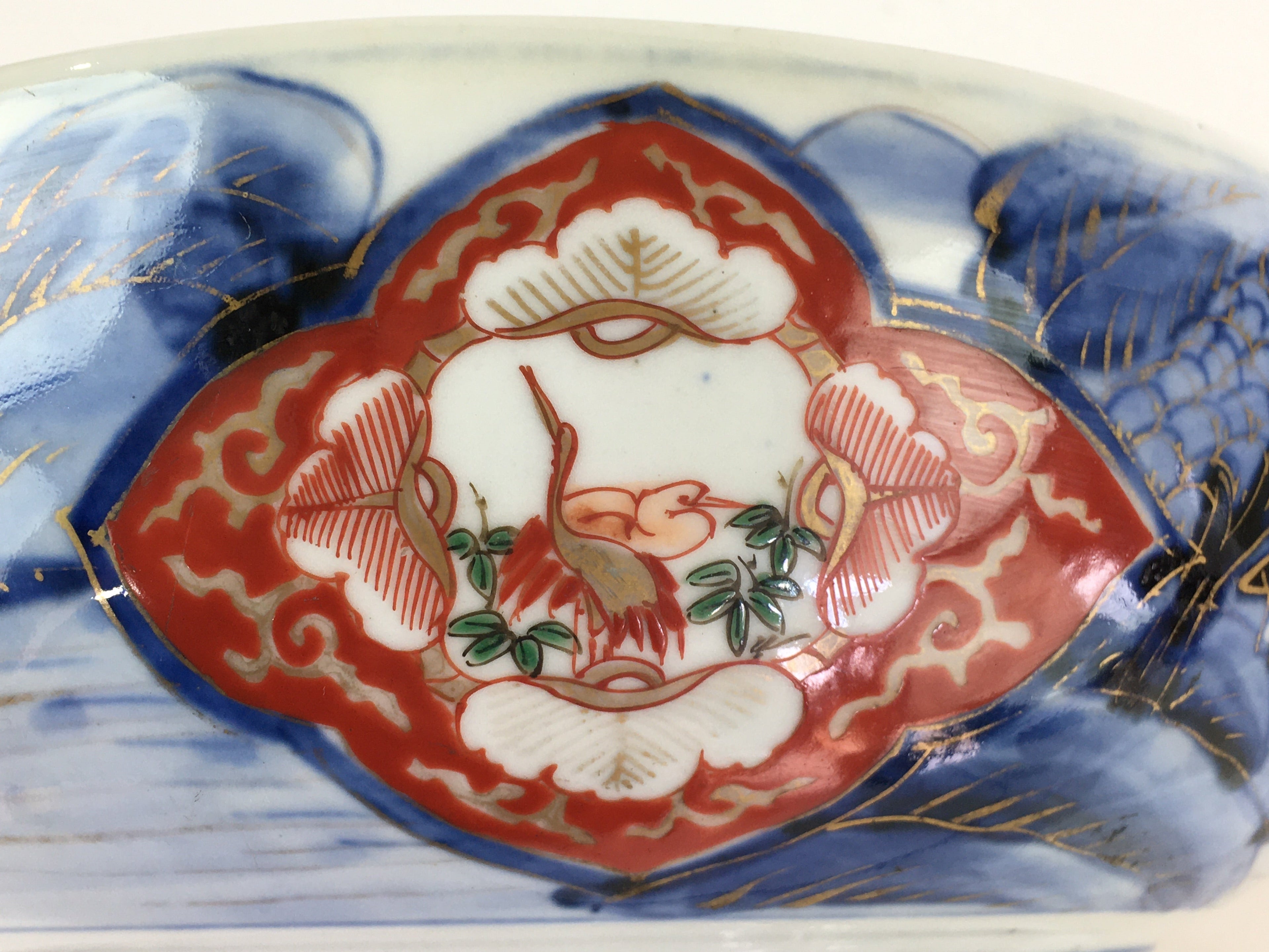 Japanese Kintsugi Porcelain Arita Ware Snack Bowl Kashiki Vtg Floral Blue PY169