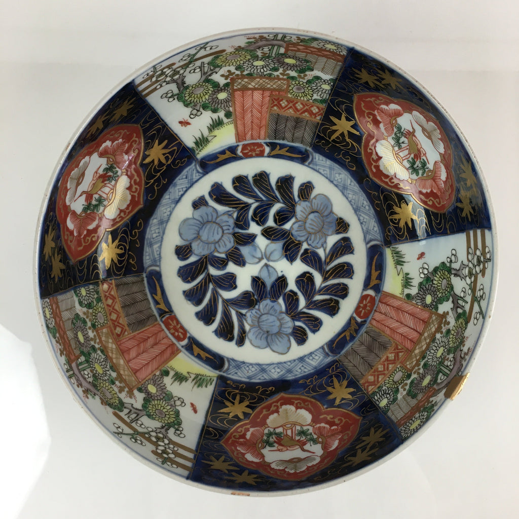 Japanese Kintsugi Porcelain Arita Ware Snack Bowl Kashiki Vtg Floral Blue PY169