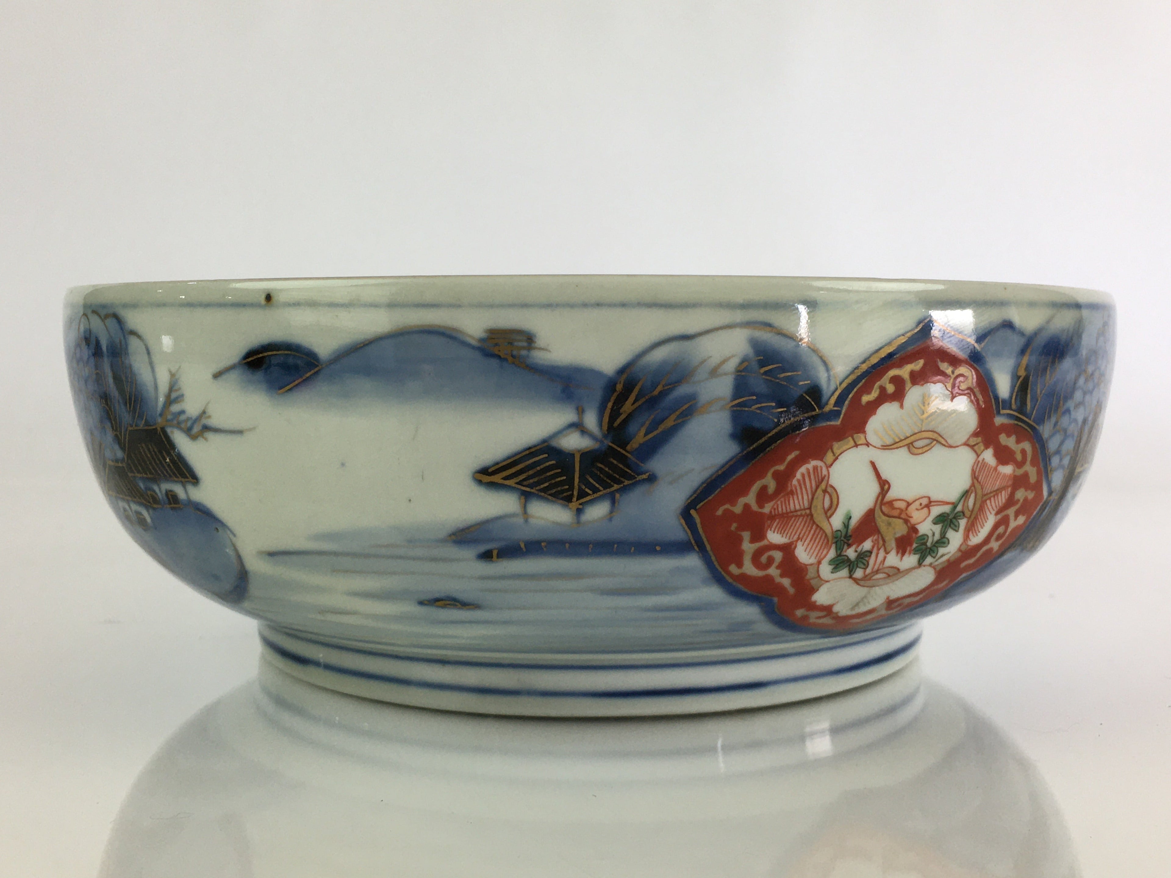 Japanese Kintsugi Porcelain Arita Ware Snack Bowl Kashiki Vtg Floral Blue PY169