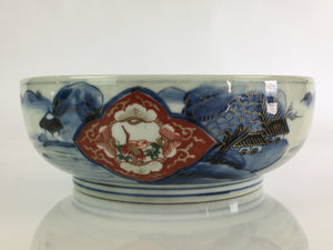 Japanese Kintsugi Porcelain Arita Ware Snack Bowl Kashiki Vtg Floral Blue PY169