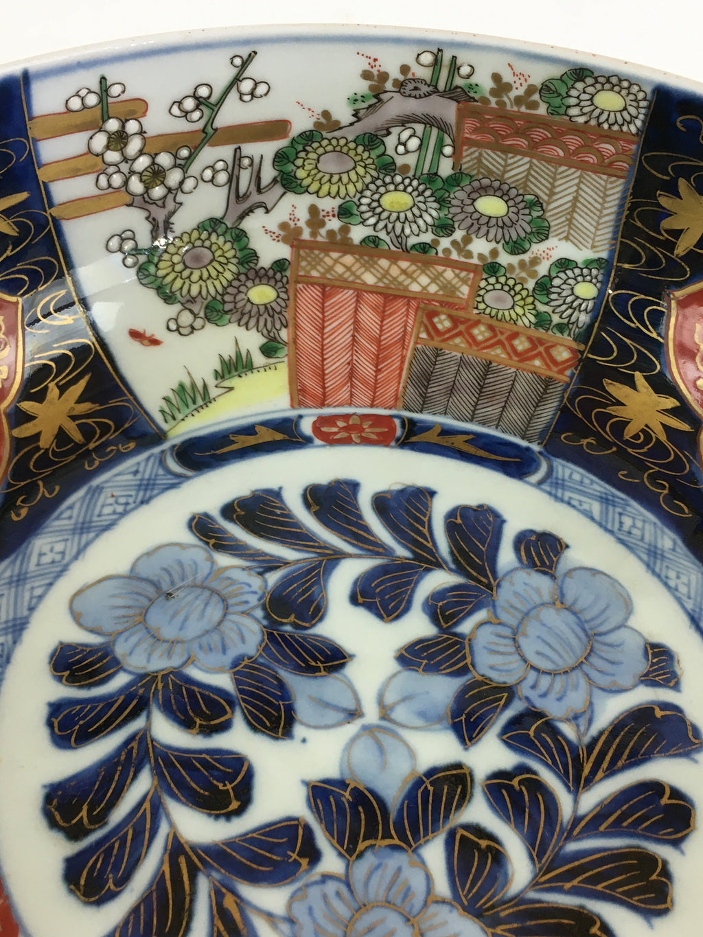 Japanese Kintsugi Porcelain Arita Ware Snack Bowl Kashiki Vtg Floral Blue PY169
