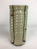 Japanese Kiseto ware Hanao Ceramic Flower Vase Vtg Green Line Kabin Box PX545