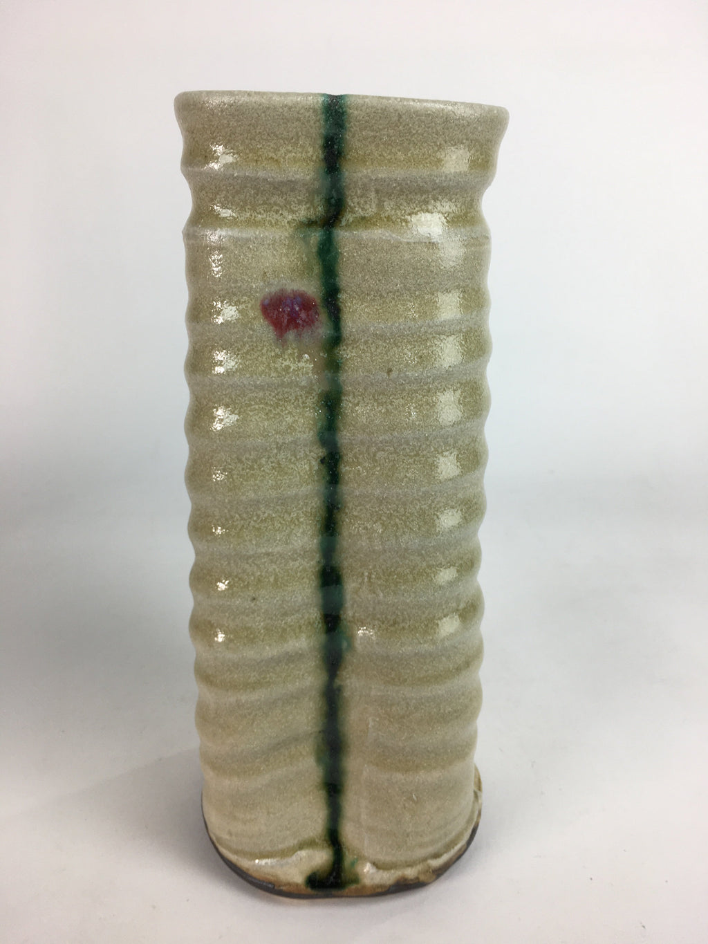 Japanese Kiseto ware Hanao Ceramic Flower Vase Vtg Green Line Kabin Box PX545