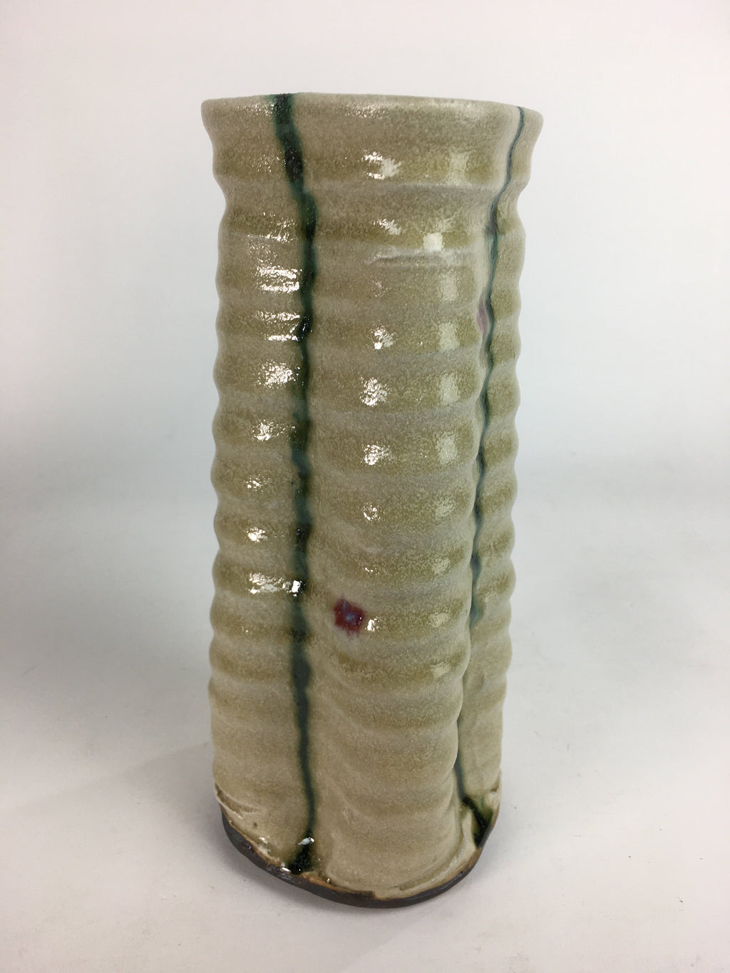 Japanese Kiseto ware Hanao Ceramic Flower Vase Vtg Green Line Kabin Box PX545