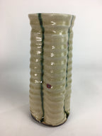 Japanese Kiseto ware Hanao Ceramic Flower Vase Vtg Green Line Kabin Box PX545
