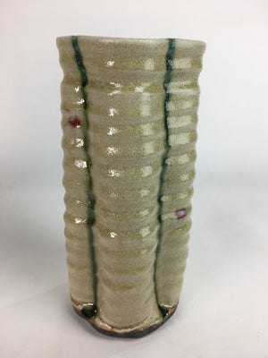 Japanese Kiseto ware Hanao Ceramic Flower Vase Vtg Green Line Kabin Box PX545